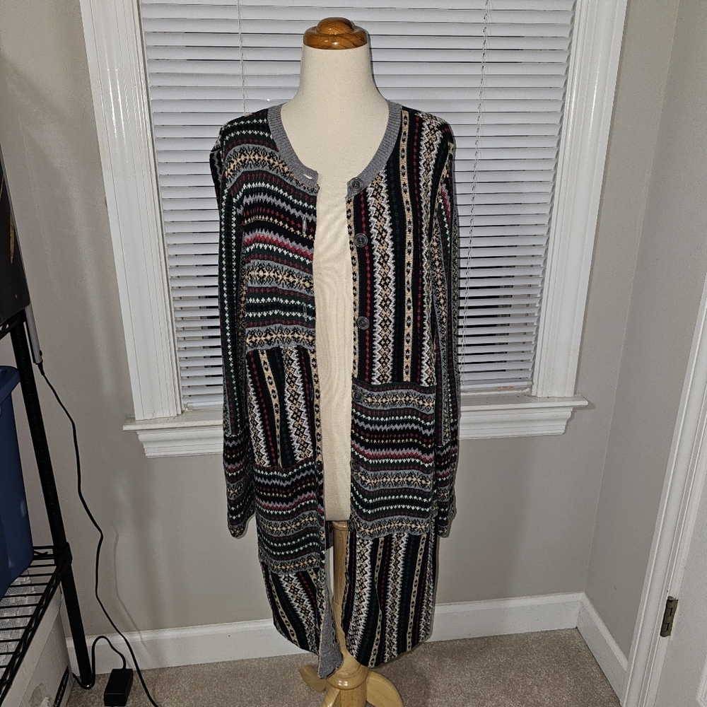 Coldwater Creek Fair Isle Duster Cardigan Sweater M